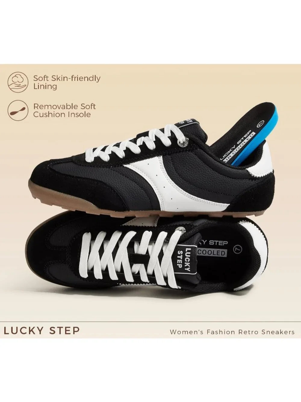 Women's Black Retro Fashion Lightweight Non Slip Thin Sole Comfortable Sneakers